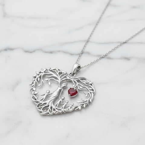 Sterling Silver Heart Pendant Birthstone Tree of Life Mother Child Family Necklace