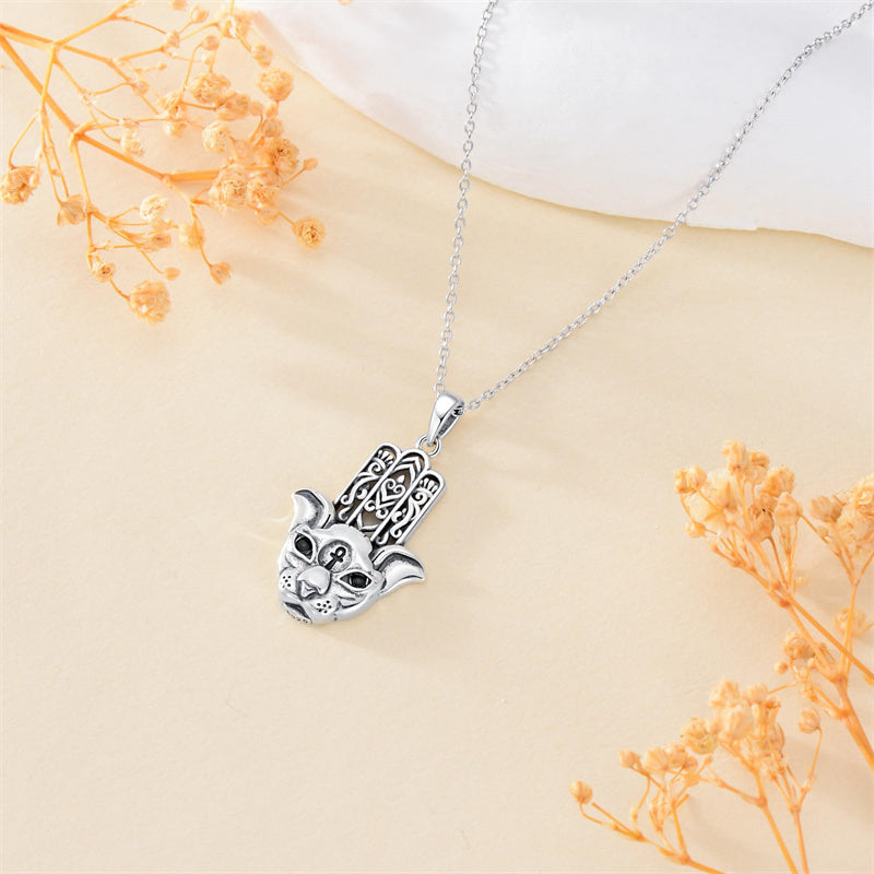 Sterling Silver Hamsa Hand Owl Egyptian Cat Lion Pendant Necklace