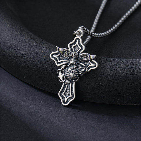 Sterling Silver Marines Cross Pendant Necklace for Men