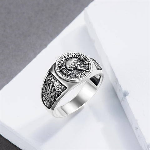Sterling Silver Gothic Skull  Momento Mori Memento Mori Signet Ring