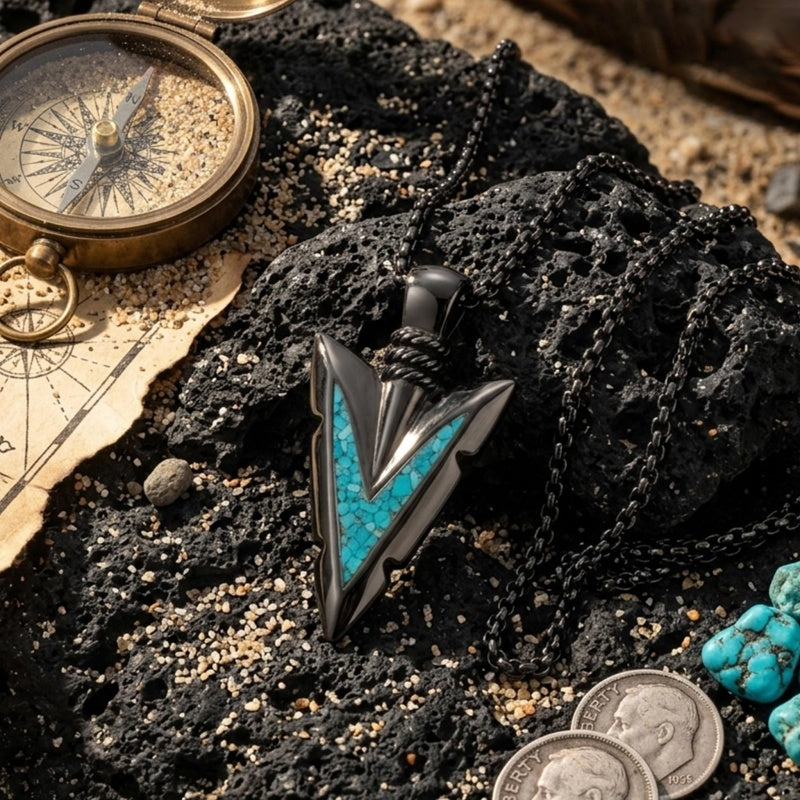 Malachite Turquoise Arrow Pendant Necklace for Men