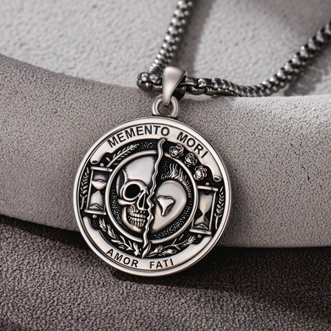 Sterling Silver Memento Mori Gothic Skull Amulet Pendant Necklace for Men
