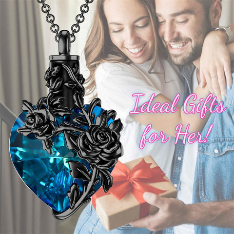 Sterling Silver Heart Crystal Rose Urn Necklaces for Ashes for Women