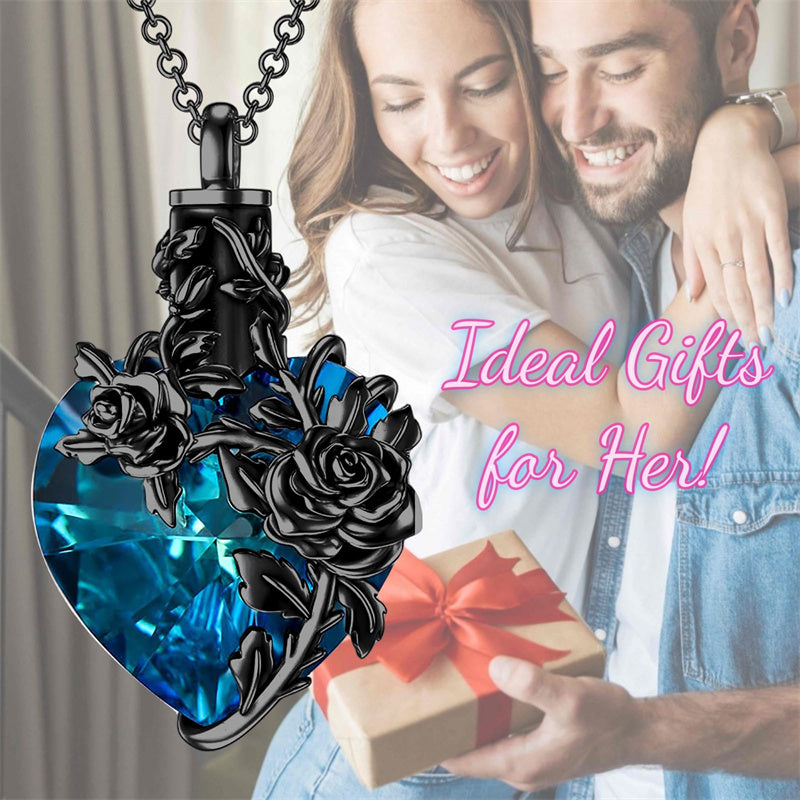 Sterling Silver Heart Crystal Rose Urn Necklaces for Ashes for Women
