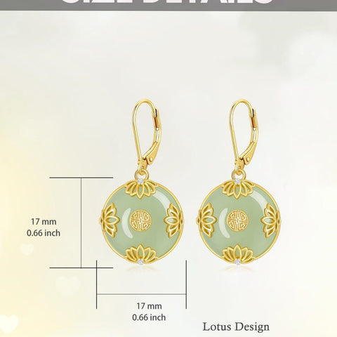 14K Gold Plated Natural Jade  Earrings for Women Good Fortune Jewelry Birthday Mother's Day Gifts