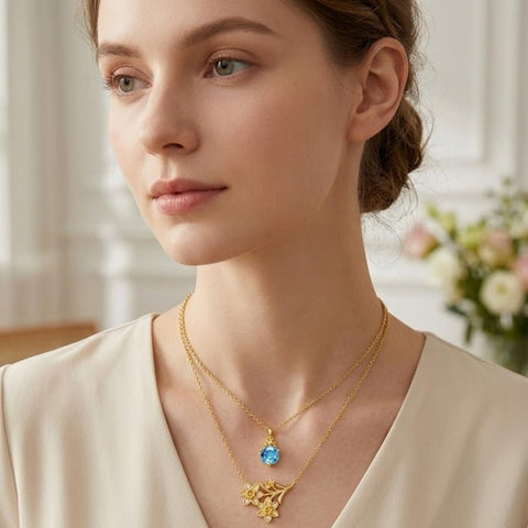 14K Gold Birthstone Birth Flower  Pendant Necklace Birthday Jewelry Gifts for Women