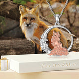 Sterling Silver Fox Moon Pendant Necklace