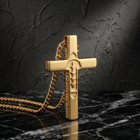 14K Gold Plated Soccer Football Basketball Baseball Cross  with Bible Verses Religious Pendant Necklace for Men