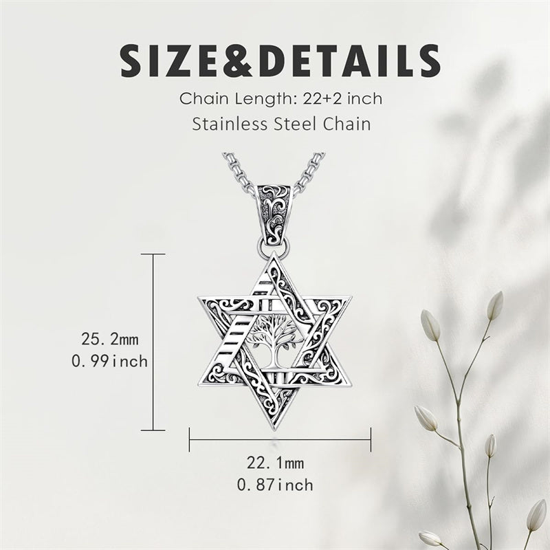 Sterling Silver Star of David Chai Cross Evil Eye Lion of Judah Menorah Tree of Life Protection Pendant Necklace