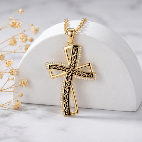 14K Gold Plated Cross Necklace for Women