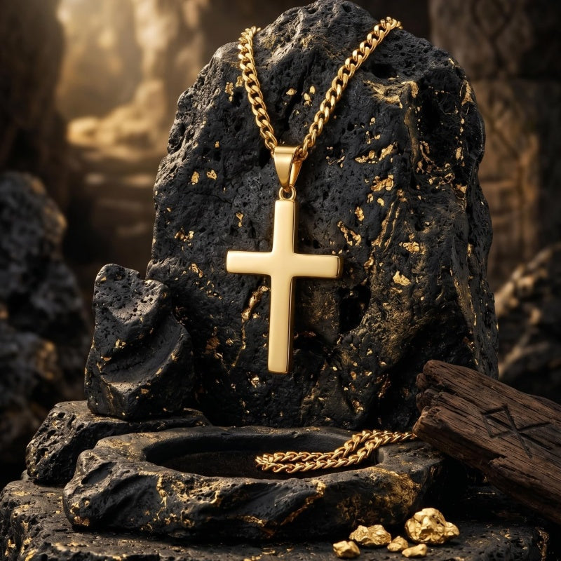 Cross Pendant Necklace for Men 14K Gold Plated Minimalist Christian Jewelry Religious Gift
