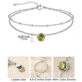 Sterling Silver  Round Birthstone Double Layer Charm Anklet