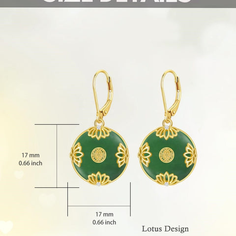 14K Gold Plated Natural Jade  Earrings for Women Good Fortune Jewelry Birthday Mother's Day Gifts