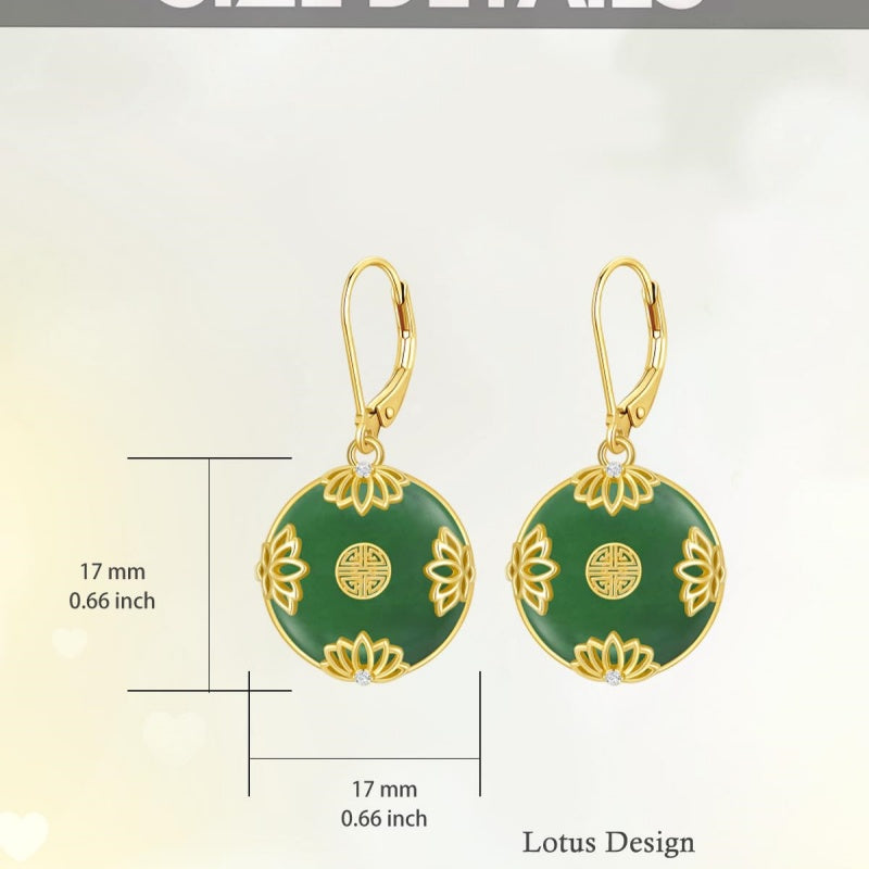 14K Gold Plated Natural Jade  Earrings for Women Good Fortune Jewelry Birthday Mother's Day Gifts