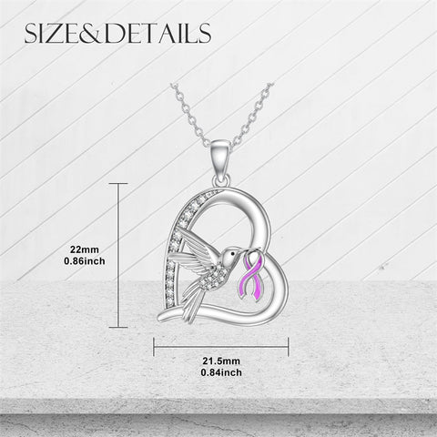 Sterling Silver Cubic Zircon Hummingbird Cancer Awareness Pendant Necklace Gifts for Women