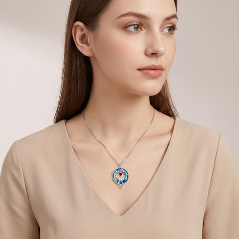Sterling Silver Blue Crystal  Tree of Life Raccoon Bunny Cat Corgi  Pendant  Necklace  Anniversary Birthday Gifts