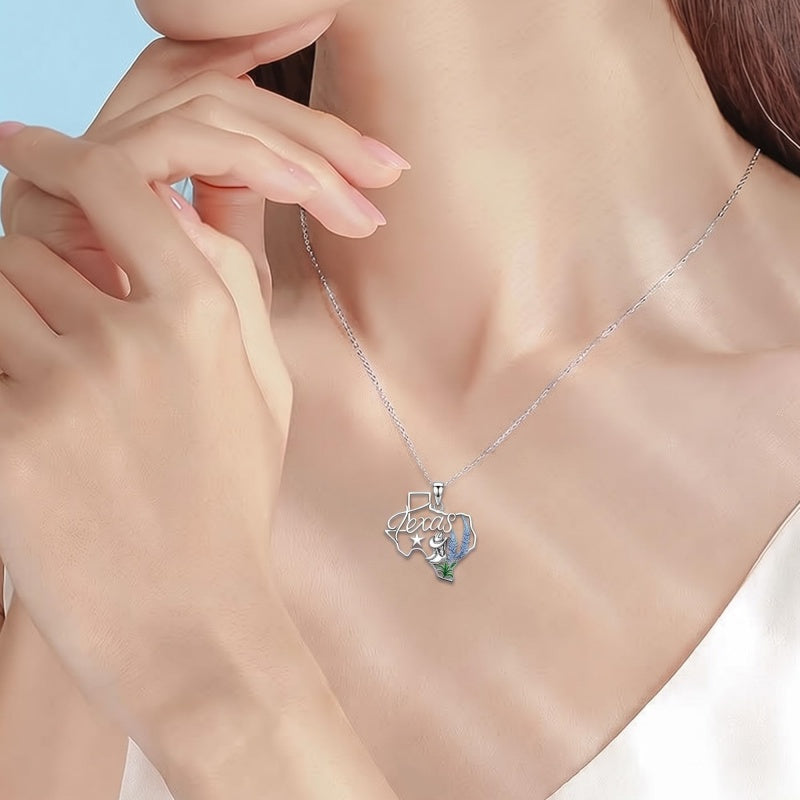 Sterling Silver  Bluebonnets Cow Skull Cowboy Hat Boot Cactus Cowgirl Texas Necklace Texas Necklace