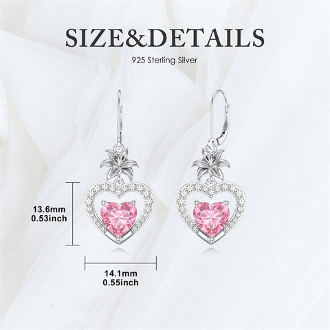 Sterling Silver Heart Cubic Zirconia Sunflower Rose Daisy Lily Lotus Hibiscus Dangle Earrings