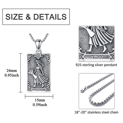Sterling Silver Tarot Card 12 Zodiac Sign Pendant Necklace