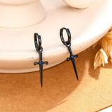 Sterling Silver Black Sword Cross Hoop Earrings Gift for Men Women