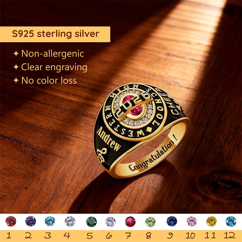 Sterling Silver Personalized 2026 High School College University Graduation Ring