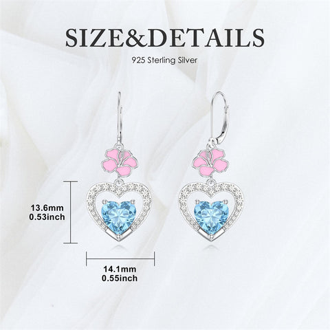 Sterling Silver Heart Cubic Zirconia Sunflower Rose Daisy Lily Lotus Hibiscus Dangle Earrings