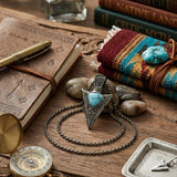 14K Gold Plated Moss Agate Turquoise Valknut Viking Arrow Head Pendant Necklace for Men