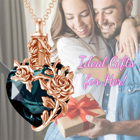 Sterling Silver Heart Crystal Rose Urn Necklaces for Ashes for Women
