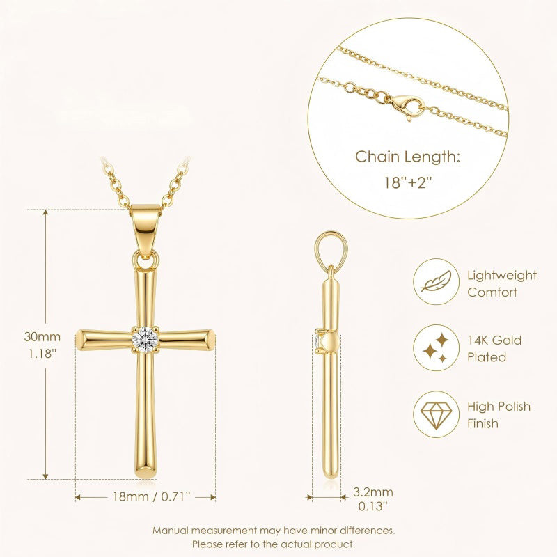 Minimalist Cross Pendant Necklace 14K Gold Plated for Women Faith Jewelry Religious Gifts