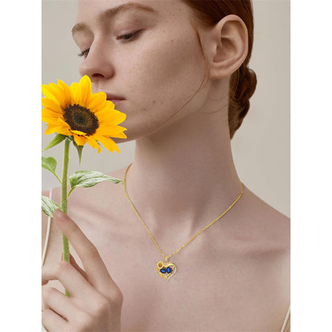 Sterling Sliver Birthstone Love Heart & Sunflower Pendant Necklace Engraved With You Are My Sunshine