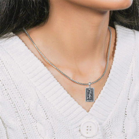 Sterling Silver Tarot Card Hecate Athena Artemis Lilith Medusa Goddess Pendant Necklace