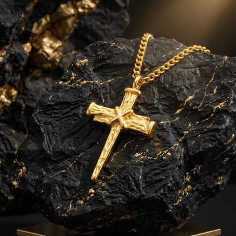 Cross Pendant Necklace for Men 14K Gold Plated Minimalist Christian Jewelry Religious Gift