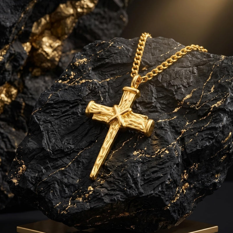 Cross Pendant Necklace for Men 14K Gold Plated Minimalist Christian Jewelry Religious Gift
