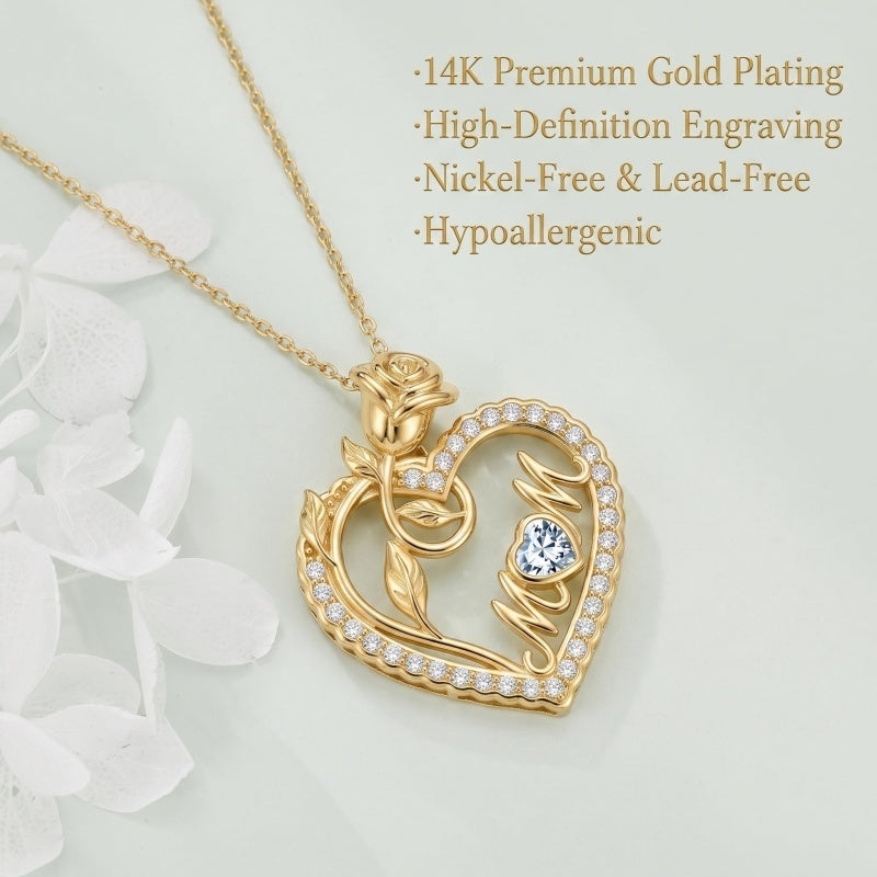 14K Gold Plated Heart Birthstone Rose Mom Butterfly Pendant Necklace for Women
