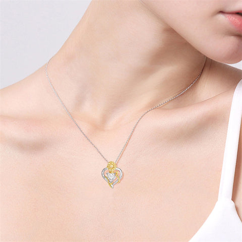 Sterling Sliver Birthstone Love Heart & Sunflower Pendant Necklace Engraved With You Are My Sunshine