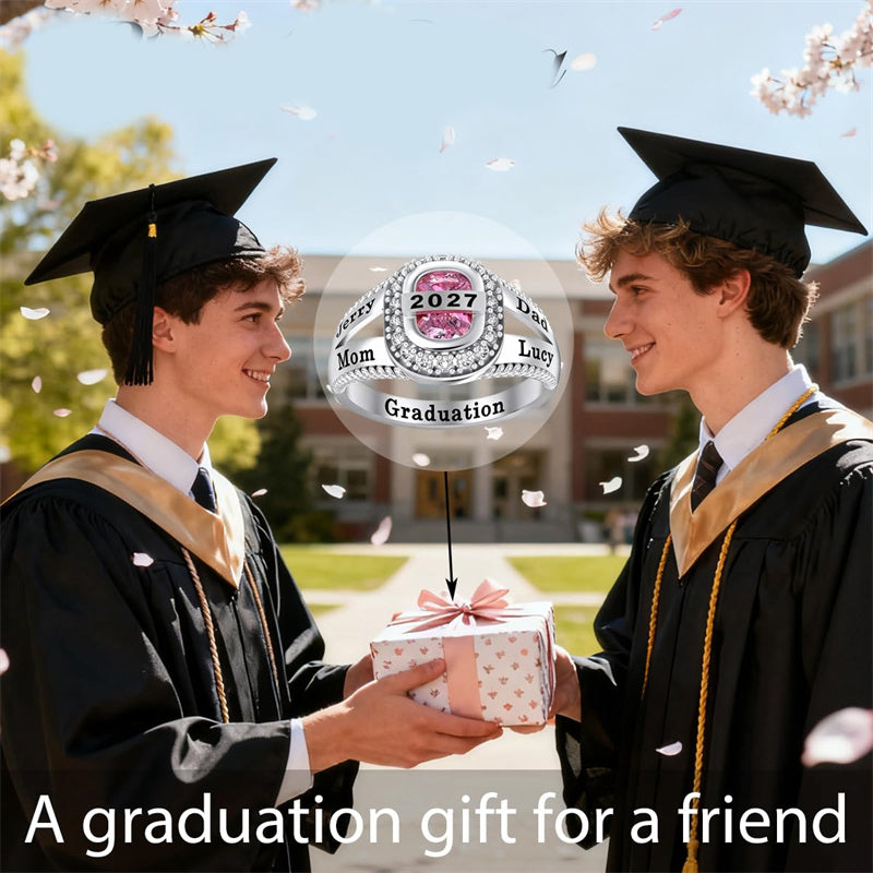 Sterling Silver Customizable Birthstone Engraved High School College Graduation Class Ring