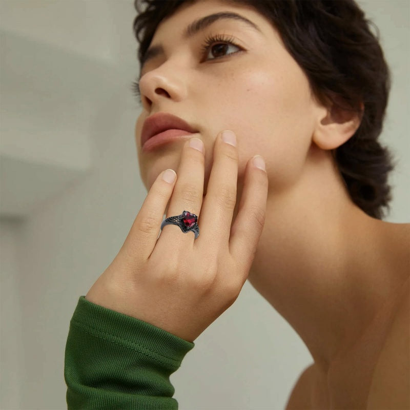 Sterling Silver Personalized Birthstone Punk Skull Bat Snake Ring Goth Jewelry for Halloween Birthday