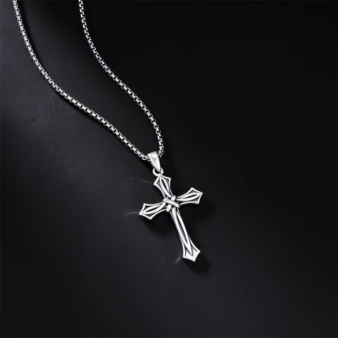 Sterling Silver Cross Religious Necklace for Men