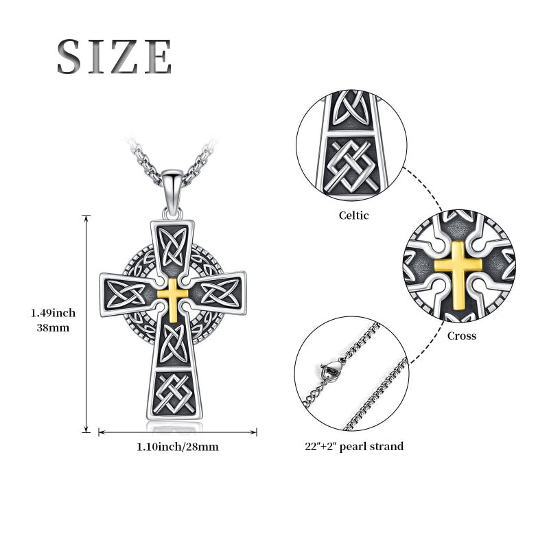 14K Gold Plated Celtic Vikin Cross Pendant Necklace Irish Jewelry Religious Protective Gift