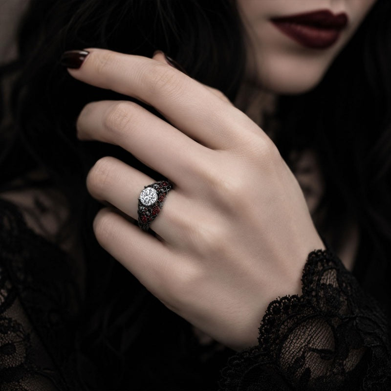 Sterling Silver 10K 14K 18K Gold Custom Engraved  Moissanite Gothic Ring for Women Halloween Gift