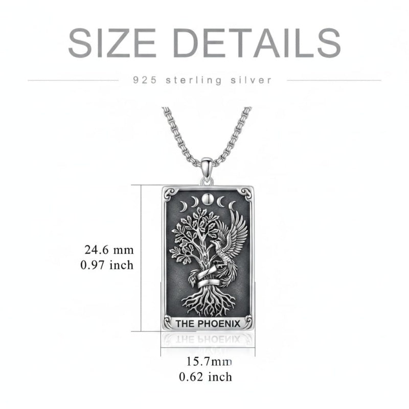 Sterling Silver Tarot Card Pendant  Necklace for Men Gothic Amulet Jewelry