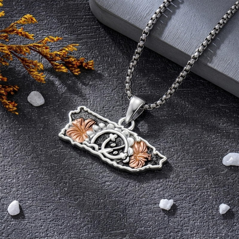 Sterling Silver Frog Flag Puerto Rico Pendant Necklace