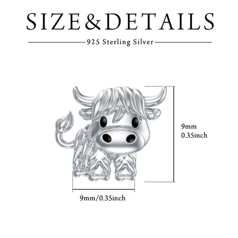 Sterling Sliver Highland Cow Stud  Dangle Earrings
