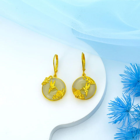 14K Gold Plated Natural Jade  Earrings for Women Good Fortune Jewelry Birthday Mother's Day Gifts
