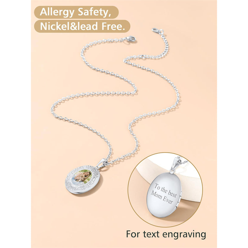 Copper Personalized  Photo Oval Olive Leaf Pendant Necklace