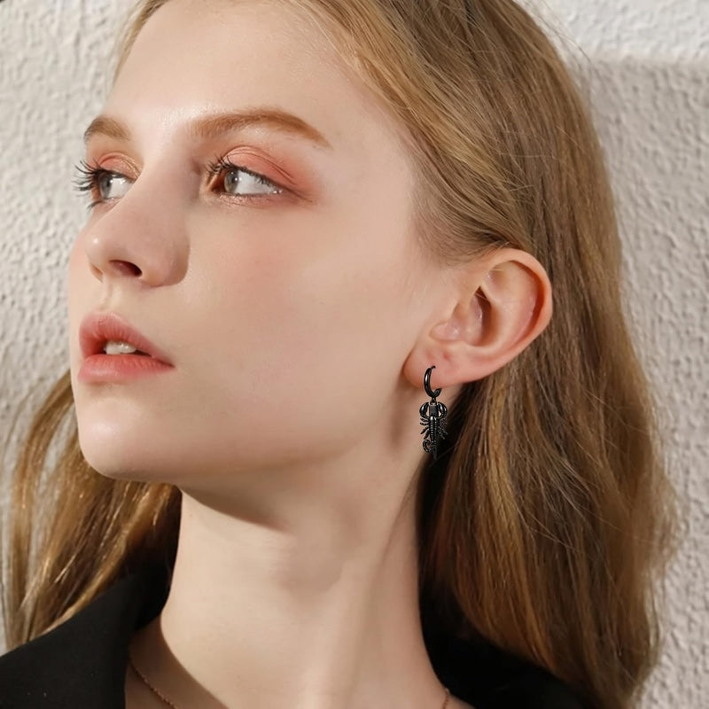 Sterling Silver Feather Arrow  Skull Spider Bat Scorpion Hoop Earrings Halloween Christmas Gift