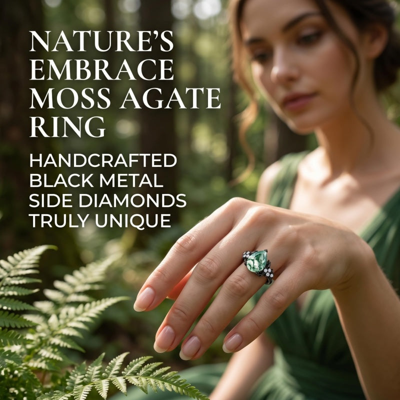Sterling Silver 10K 14K 18K Gold 1-4CT Moss Agate Engagement Ring Promise Ring