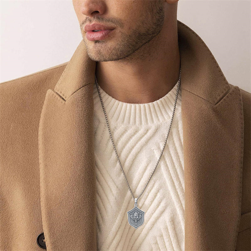 Sterling Silver Viking Raven Bear Odin Wolf Pendant Necklace for Men