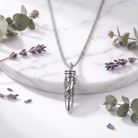 Sterling Silver Animal Angel Wings Pet Jesus Bullet Urn Necklaces for Ashes for Men