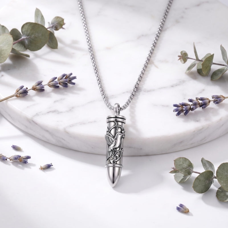 Sterling Silver Animal Angel Wings Pet Jesus Bullet Urn Necklaces for Ashes for Men